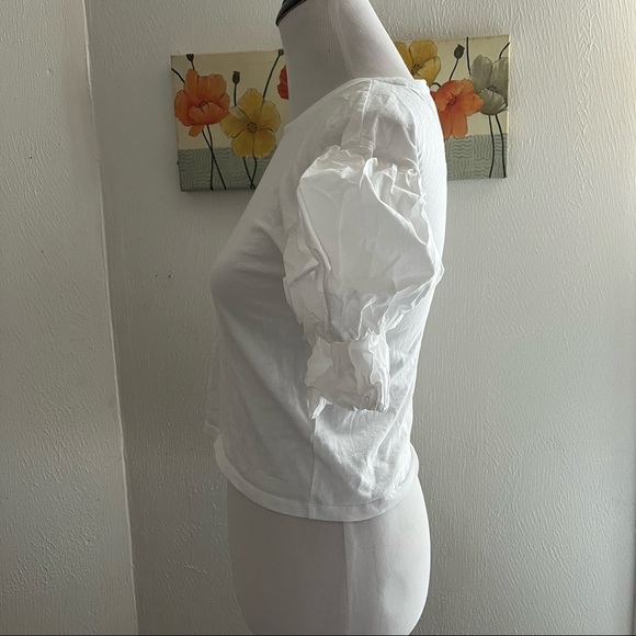 Joie White Bee Short Double Puff-Sleeve Cropped Pullover Top Sz XXS - Picture 3 of 7